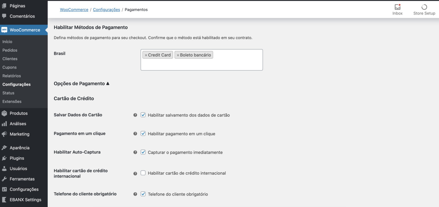 Habilitando métodos de paramento no Plugin EBANX